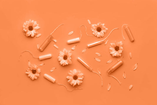 Tampons, flowers and flower petals