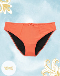 Joyja Emma Teens period-proof panty in color Living Coral and shape bikini