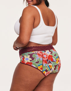 Joyja Ella period-proof panty in color Retro Floral C01 and shape midi brief