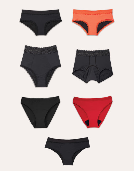 The 7 panty pairs within the all week long pack