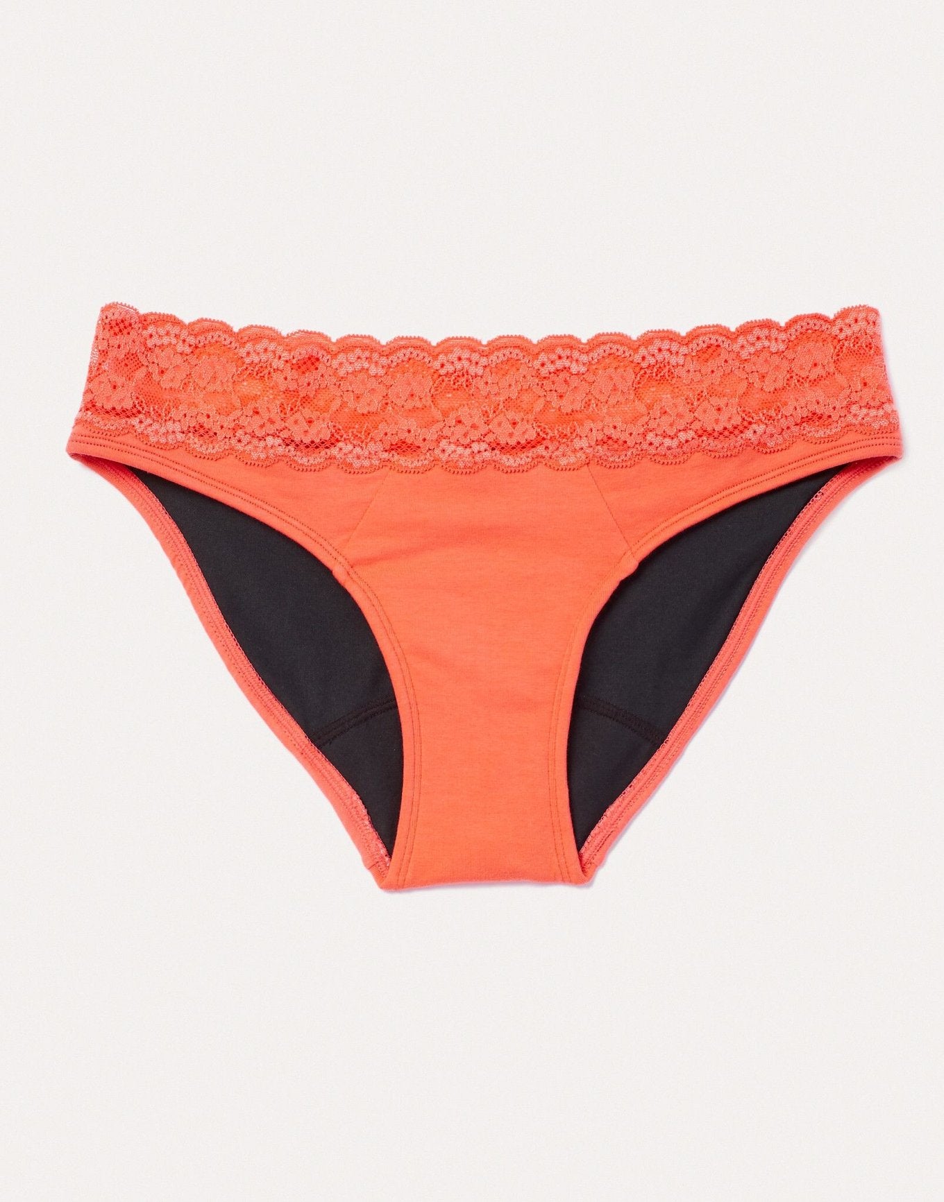 Joyja Alice period-proof panty in color Living Coral and shape bikini