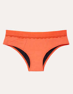 Joyja Cindy period-proof panty in color Living Coral and shape cheeky