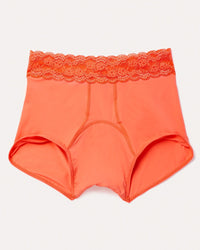 Joyja Emily period-proof panty in color Living Coral and shape shortie