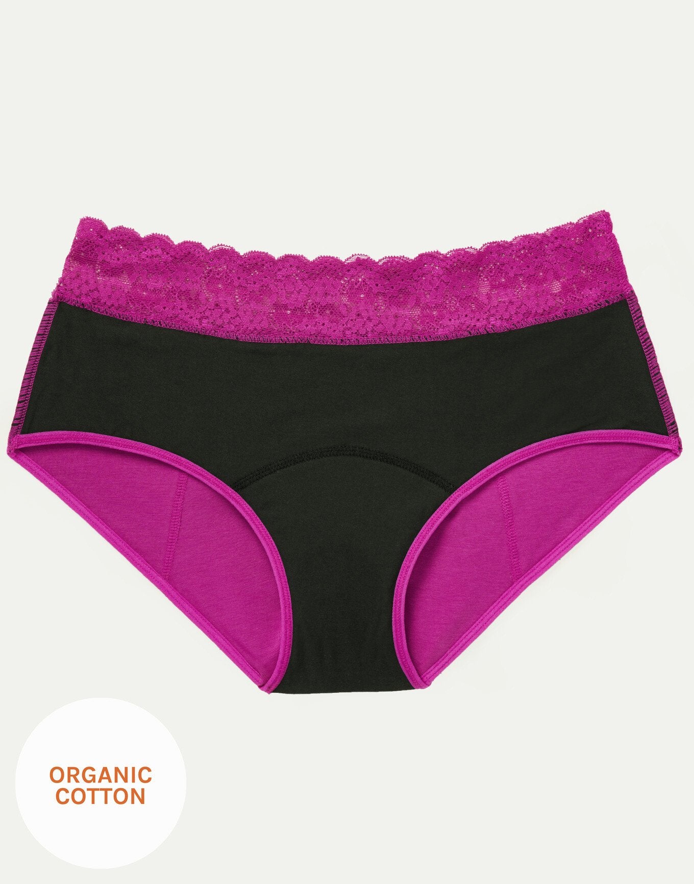 Joyja Ella period-proof panty in color Festival Fuchsia and shape midi brief
