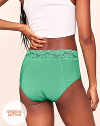 Joyja Ella period-proof panty in color Jade Cream and shape midi brief
