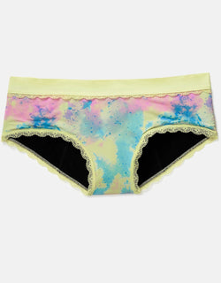 Joyja Olivia period-proof panty in color Melted Tie Dye C02 and shape hipster