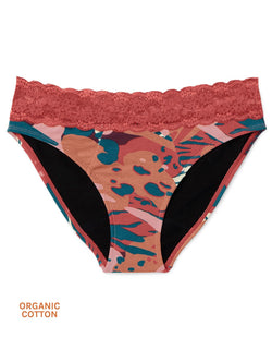 Joyja Alice period-proof panty in color Wild Heart C01 and shape bikini