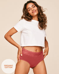 Joyja Ella period-proof panty in color Baked Apple and shape midi brief