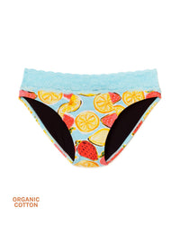 Joyja Alice period-proof panty in color Painterly Fruit C01 and shape bikini