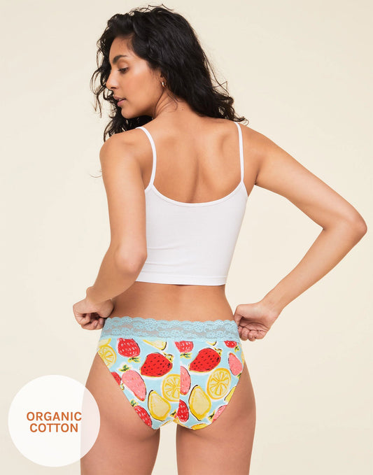 Joyja Alice period-proof panty in color Painterly Fruit C01 and shape bikini
