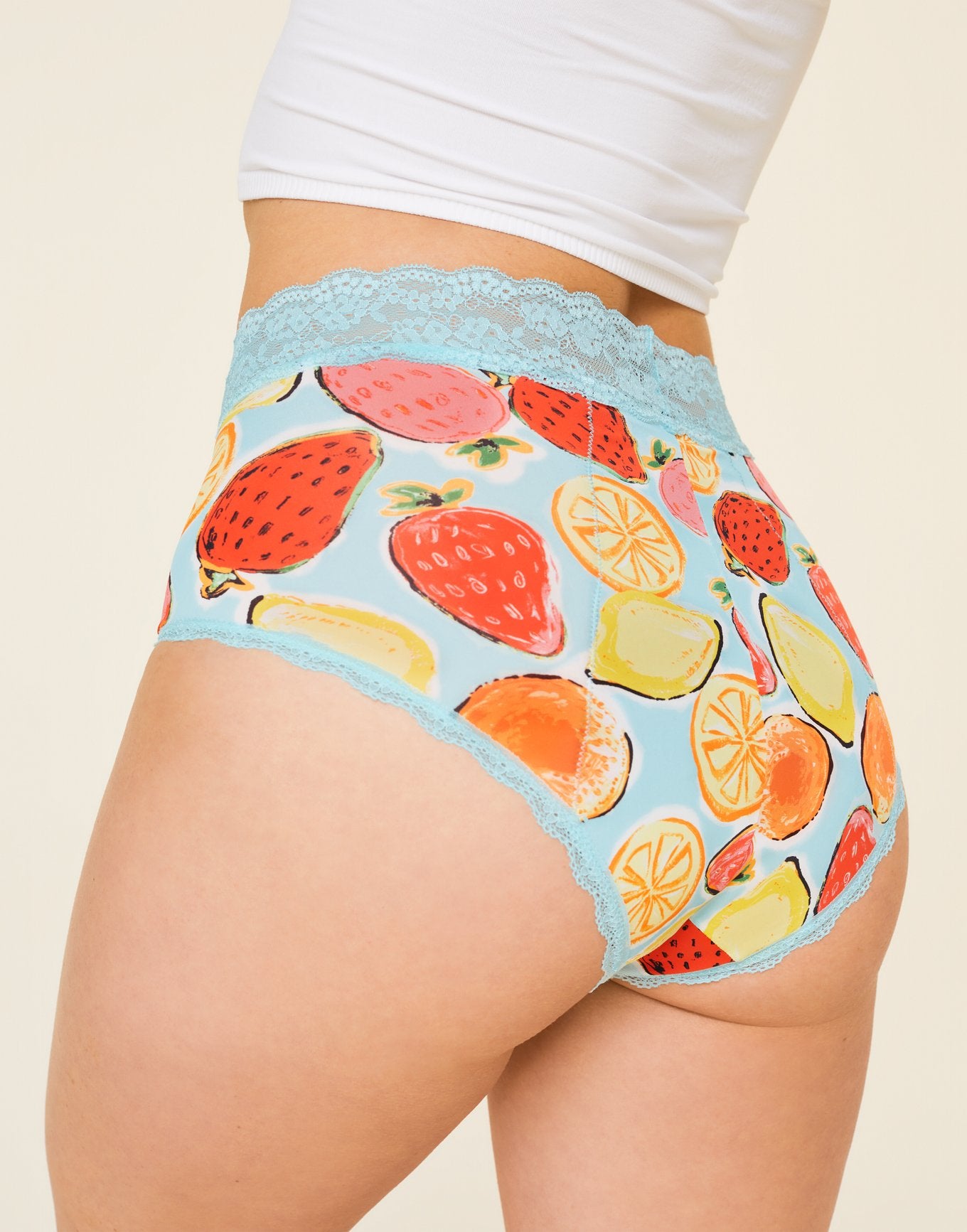 Joyja Amelia period-proof panty in color Painterly Fruit C01 and shape high waisted