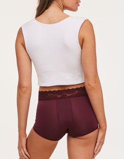 Joyja Emily period-proof panty in color Windsor Wine and shape shortie