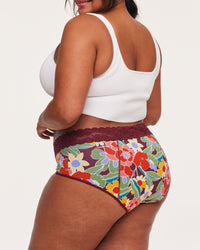 Joyja Ella period-proof panty in color Retro Floral C01 and shape midi brief
